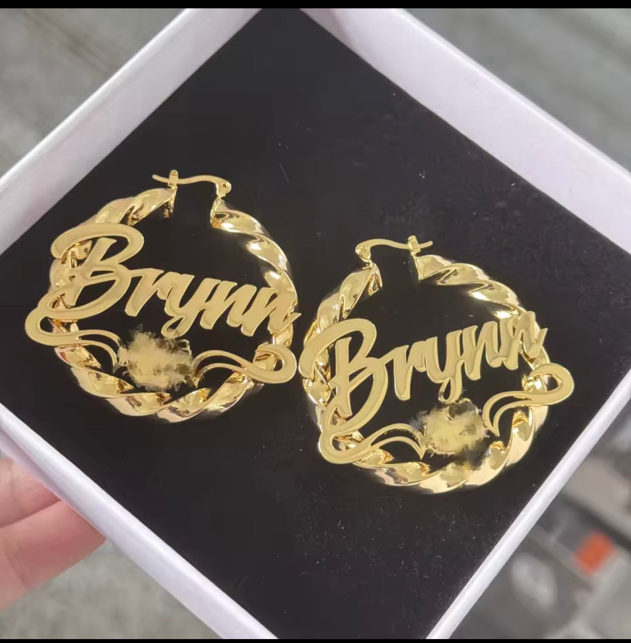 Hk name earrings